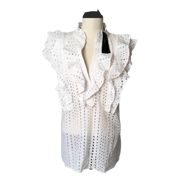 NWT BCBGMaxAzria Addie Eyelet Ruffle Front Top - Picture 3 of 8